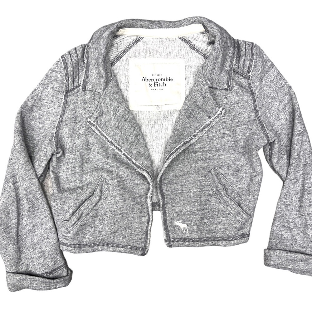 Abercrombie & Fitch Gray Copped Sweatshirt Moto Jacket Large Jersey Knit y2k - Picture 3 of 10